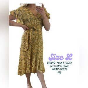 Max studio, yellow floral wrap dress